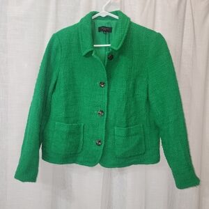 Talbots Vibrant Green Tweed Blazer Size 14 Petite